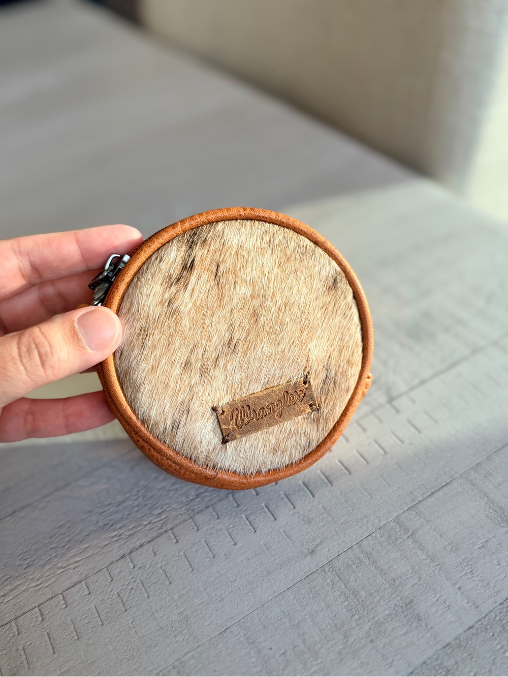Wrangler Round Hair-on Hide Coin Pouch Bag Charm- Tan and Brown